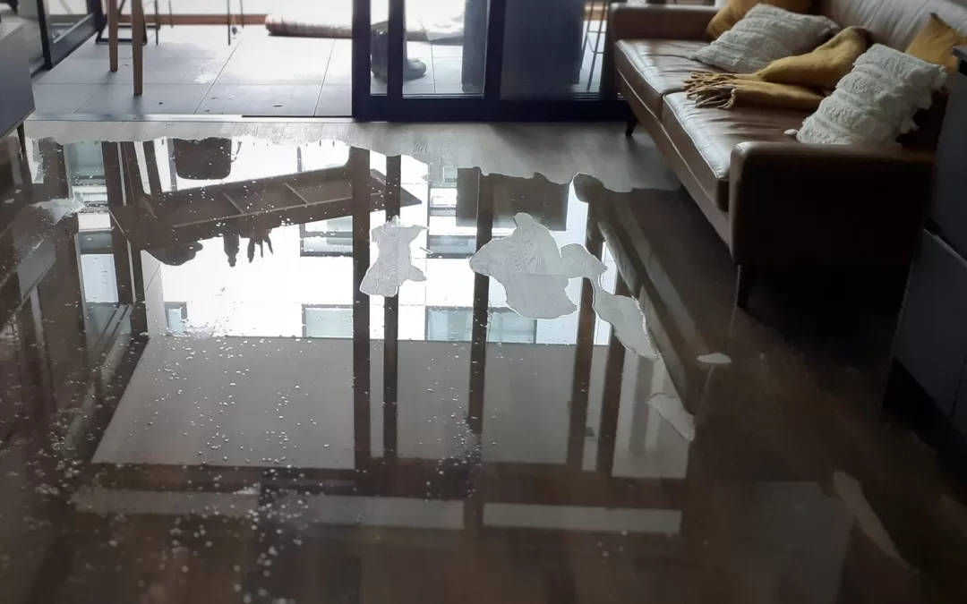 flooded apartment with water on the floor
